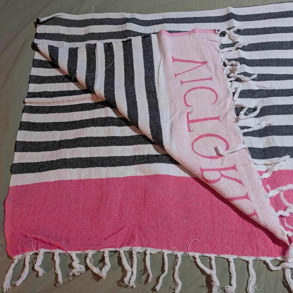 Victoria's Secret Fringe Beach Towel Throw Blanket  Women One Size Pink Striped